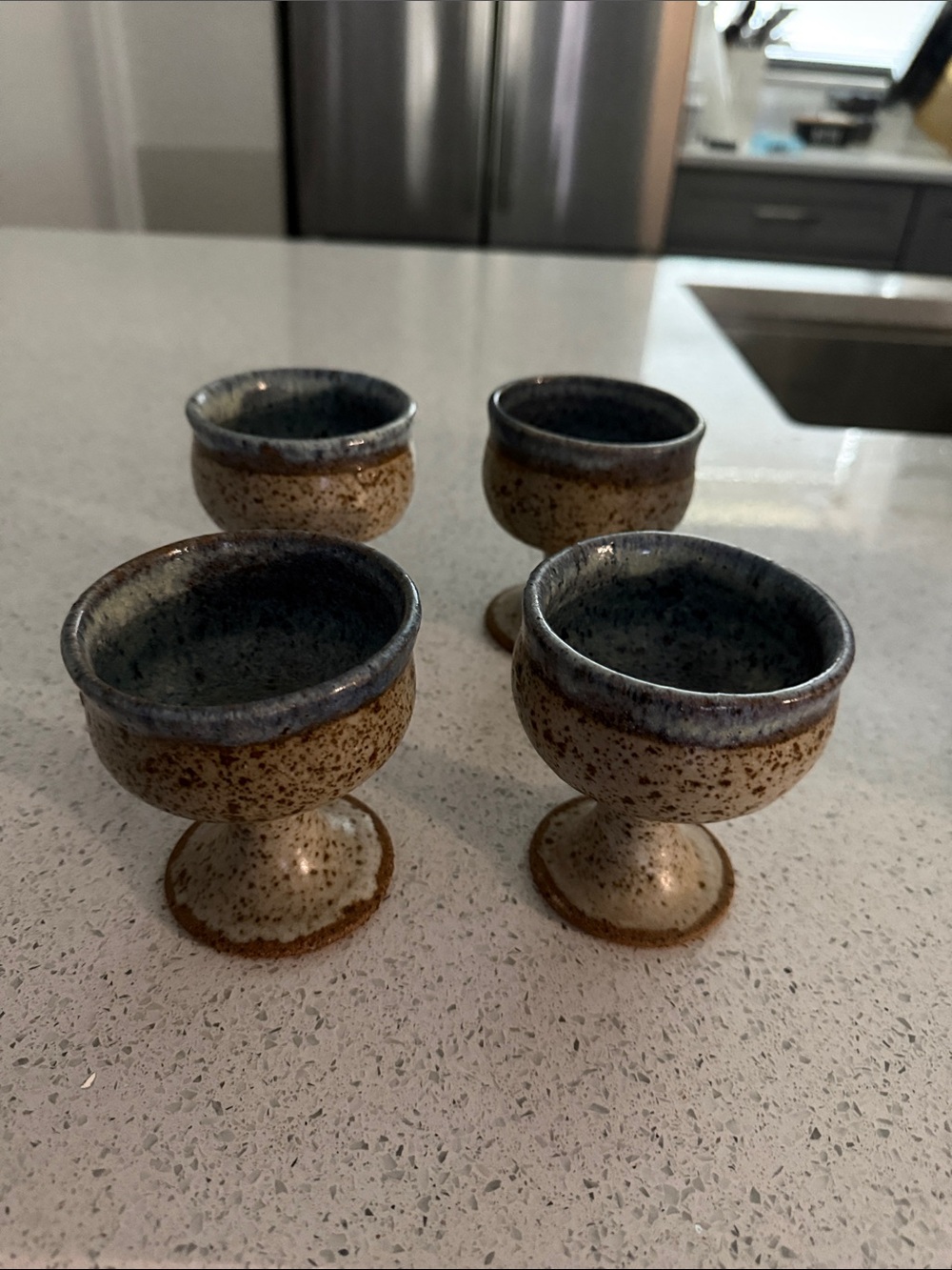 Handmade vintage studio art pottery goblets - Blue Speckled Glaze (Set of 4)